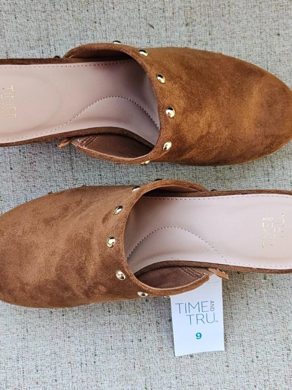 Time and Tru Women Mule Sandal Brown Fabric Suede Upper Silp On Shoes Size - Picture 5 of 11